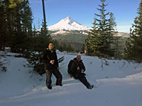 John and I taking a break with Mt Hood in the background
