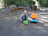 Julian playing in the dirt while camping near Barlow Crossing Campground