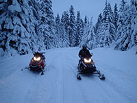 Snowmobiling from Frog Lake at first light